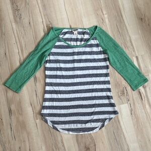 Mission Green and Gray Striped Raglan Tee Small